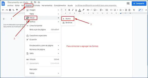 Tutorial: Hacer Mapa Conceptual con Google Docs - paso 3: Elegir e insertar formas
